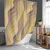 Yellow Brown Lines Retro Art Fabric Shower Curtain and Mat, Mid-century Bathroom Decor