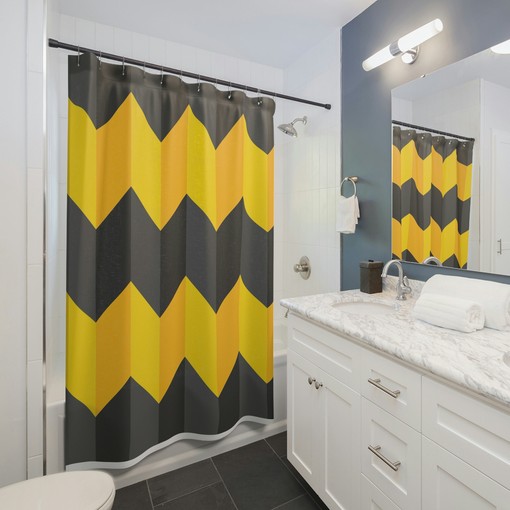 Yellow Chevron Print Shower Curtain, Geometric Vintage Design, Luxury Bathroom Decor