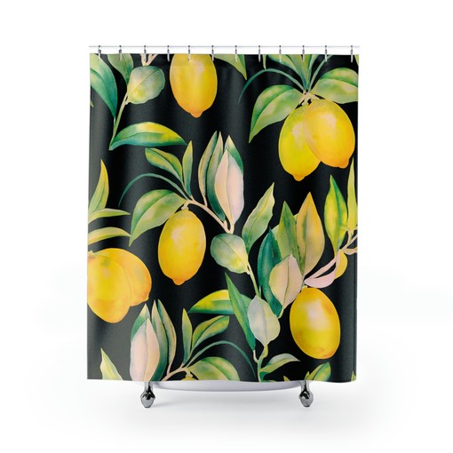 Yellow Citrus Floral Shower Curtain | Lemons and Flowers Pattern | Floral Bathroom Decor | Home Bath Decor - Image 2