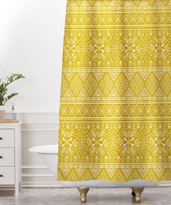 Yellow Fabric Boho Shower Curtain with Homey Touches for Ideal Boho Bathroom Decor