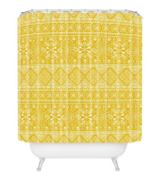 Yellow Fabric Boho Shower Curtain with Homey Touches for Ideal Boho Bathroom Decor - Image 2
