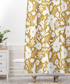 Yellow Floral Boho Shower Curtain, Botanical Bath Decor, Vintage-Inspired Fabric Bath Curtain