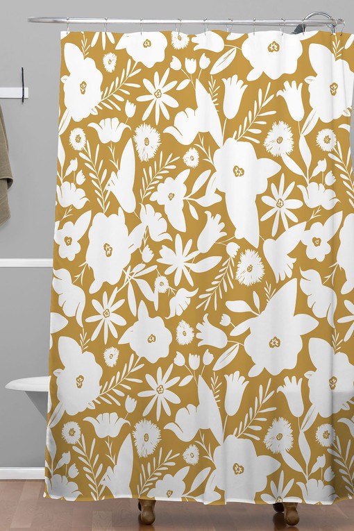 Yellow Floral Boho Shower Curtain, Botanical Bath Decor, Vintage-Inspired Fabric Bath Curtain - Image 3
