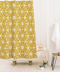 Yellow Geometric Shower Curtain | Retro Mid Century Modern Bath Curtain | Vintage Bathroom Shower Curtains Decorative
