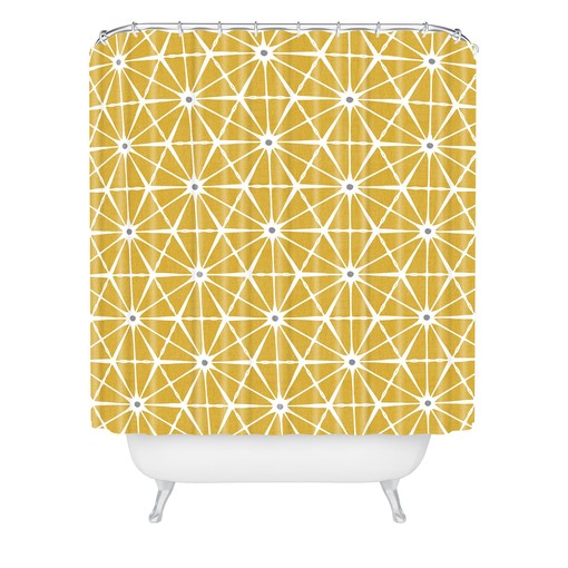 Yellow Geometric Shower Curtain | Retro Mid Century Modern Bath Curtain | Vintage Bathroom Shower Curtains Decorative - Image 2