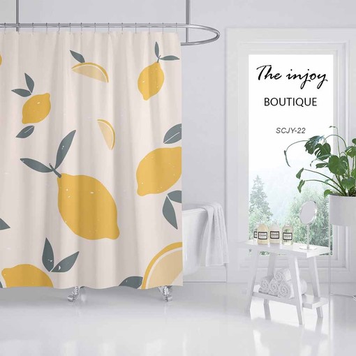 Yellow Lemon Fruit Print Shower Curtain for Kids Bathroom, Fun Ideas for Waterproof Customized Shower Curtains - Image 2