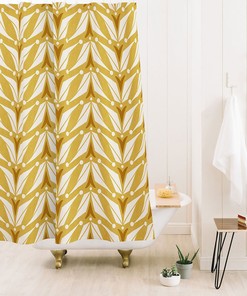 Yellow Mid Century Geometric Shower Curtain | Retro Bathroom Decor | Best Shower Curtains