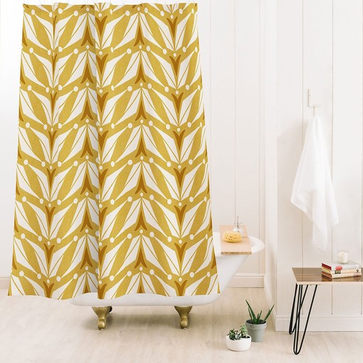 Yellow Mid Century Geometric Shower Curtain | Retro Bathroom Decor | Best Shower Curtains