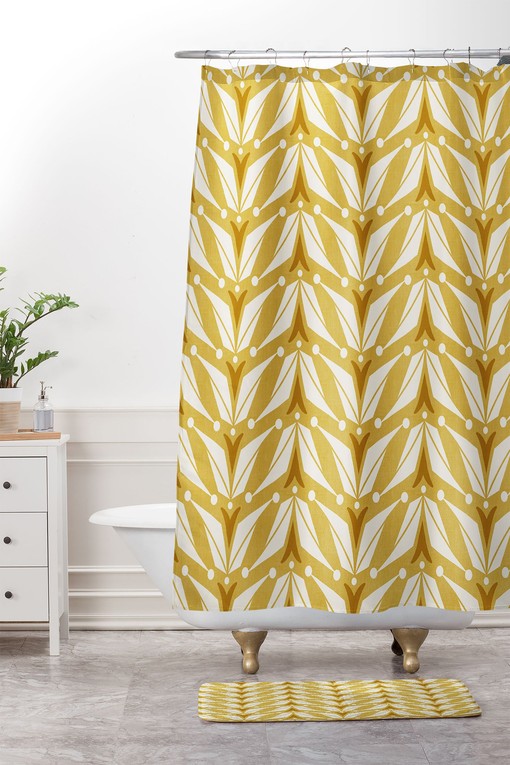Yellow Mid Century Geometric Shower Curtain | Retro Bathroom Decor | Best Shower Curtains - Image 3
