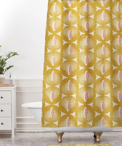 Yellow Mid Century Shower Curtain | Retro Geometric Bathroom Decor | Luxury Shower Curtains