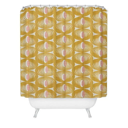 Yellow Mid Century Shower Curtain | Retro Geometric Bathroom Decor | Luxury Shower Curtains - Image 2