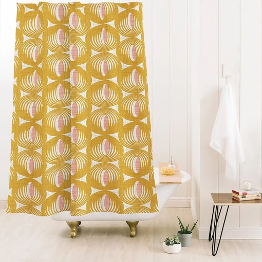 Yellow Mid Century Shower Curtain | Retro Geometric Bathroom Decor | Luxury Shower Curtains - Image 3