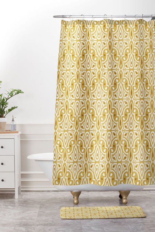 Yellow Moroccan Geometric Boho Shower Curtain, Touch of Boho Decor, Essential for Your Bathroom