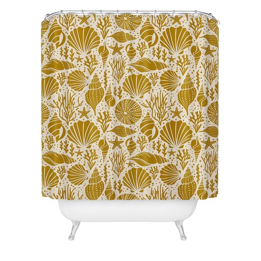 Yellow Nautical Shower Curtain with Sea Shell Design for Beach House Bathroom - Image 3