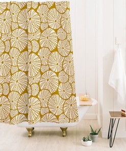 Yellow Nautical Shower Curtain with Sea Urchin Design for Bold Coastal Bathroom