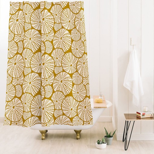 Yellow Nautical Shower Curtain with Sea Urchin Design for Bold Coastal Bathroom