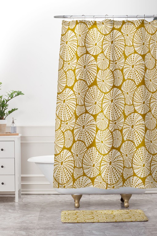 Yellow Nautical Shower Curtain with Sea Urchin Design for Bold Coastal Bathroom - Image 2