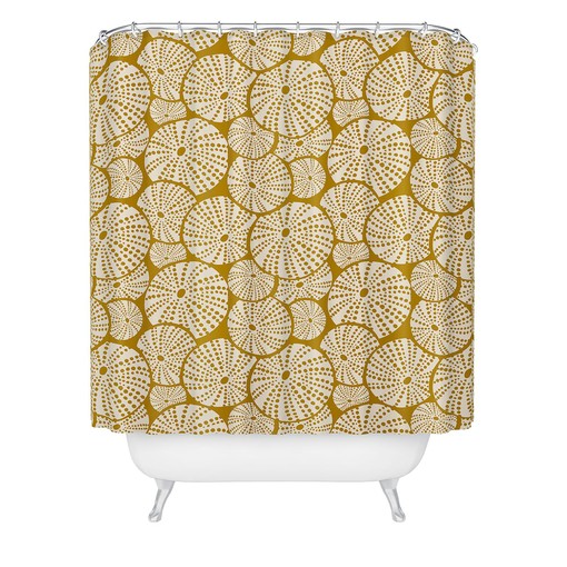 Yellow Nautical Shower Curtain with Sea Urchin Design for Bold Coastal Bathroom - Image 3