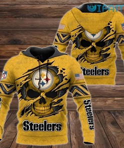 Yellow Pittsburgh Steelers Skull Logo All Over Print 3D Hoodie with Cool Graphics