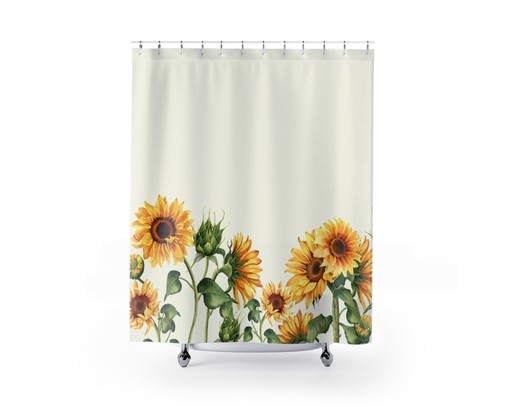 Yellow and Beige Sunflower Shower Curtain | Waterproof Fabric Bath Decor with Sunflower Quotes - Image 2