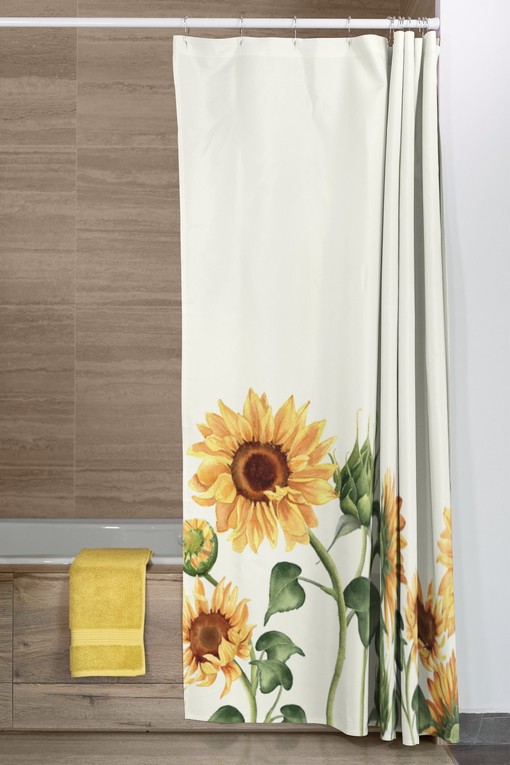 Yellow and Beige Sunflower Shower Curtain | Waterproof Fabric Bath Decor with Sunflower Quotes - Image 3