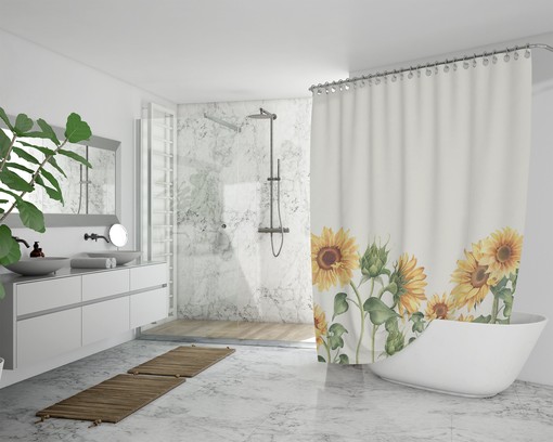 Yellow and Beige Sunflower Shower Curtain | Waterproof Fabric Bath Decor with Sunflower Quotes - Image 4