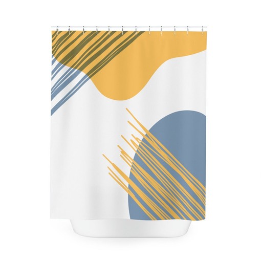 Yellow and Blue Circles Abstract Art Shower Curtain or Mat, Contemporary Minimalistic Curtain - Image 3