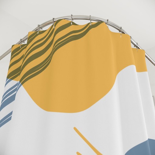 Yellow and Blue Circles Abstract Art Shower Curtain or Mat, Contemporary Minimalistic Curtain - Image 4