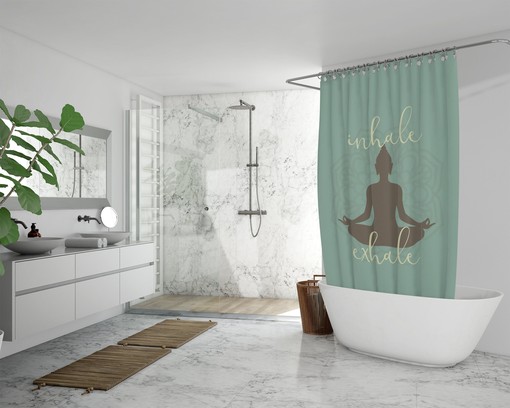 Yoga Lover Housewarming Gift - Zen Yoga Shower Curtain with Inhale Exhale Mandala Sukhasana Pose Buddha Silhouette - Image 3
