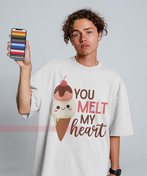 You Melt My Heart Longsleeve Tee, Lovers Matching T-Shirt, Valentine Sweatshirt with Gift for Couple Quote - Image 3