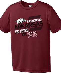 Youth Boy's Arkansas Razorbacks NCAA Offsides Short Sleeve Polyester Competitor T-Shirt with NCAA Shirts Kids