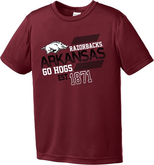 Youth Boy's Arkansas Razorbacks NCAA Offsides Short Sleeve Polyester Competitor T-Shirt with NCAA Shirts Kids