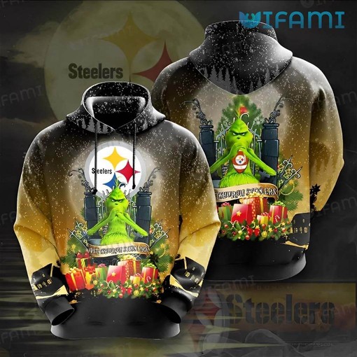 Youth Grinch Christmas Box - Steelers 3D All Over Print Hoodie with Festive Design