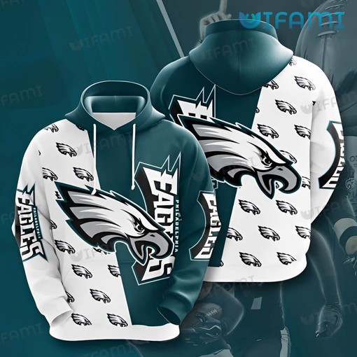 Youth Philadelphia Eagles White Green Logo 3D Hoodies with All Over Print