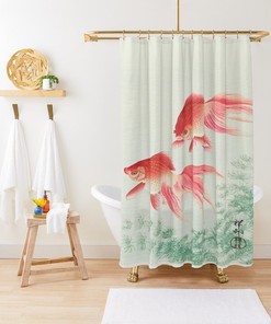 Zen Bathroom Shower Curtain | Japanese Koi Fish Print | Eco-Friendly Material | Bathroom Decor + Quotes