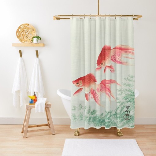 Zen Bathroom Shower Curtain | Japanese Koi Fish Print | Eco-Friendly Material | Bathroom Decor + Quotes
