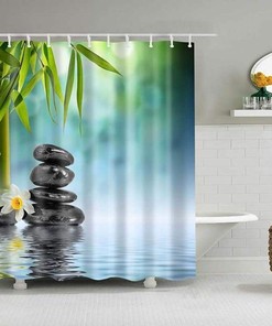 Zen Stones and Bamboo Restroom Shower Curtain | Meditation Relaxation Calm Mindfulness Home Bathroom Decor