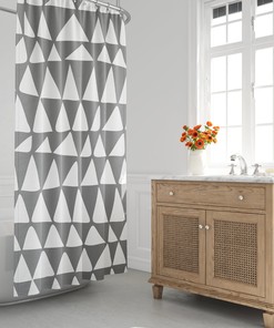 Zigzag Contemporary Douchegordijn with Abstract Design - Grey and White