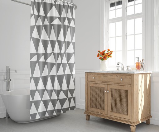 Zigzag Contemporary Douchegordijn with Abstract Design - Grey and White