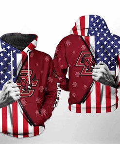 Zip into Patriotism with Boston College Eagles NCAA US Flag 3D Hoodie Featuring Custom All Over Print