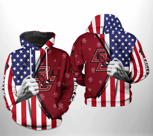 Zip into Patriotism with Boston College Eagles NCAA US Flag 3D Hoodie Featuring Custom All Over Print