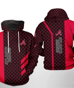 Zipper Hoodie with All Over Print Design for Atlanta Braves MLB Fans