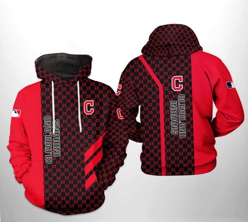 Zipper Hoodie with All Over Print Design for Cleveland Indians MLB Fans
