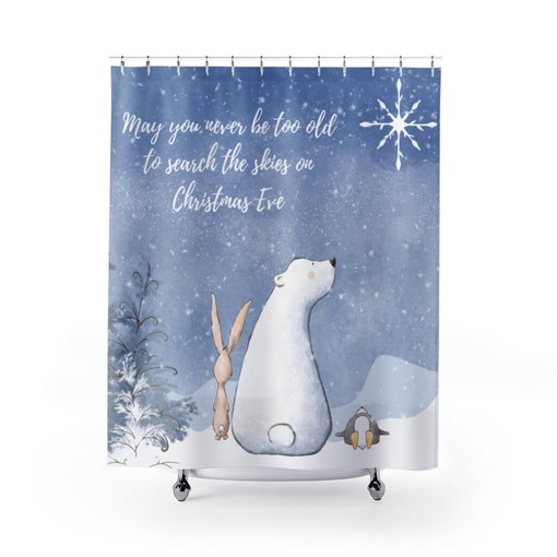 Adorable Polar Bear Penguin Christmas Shower CurtainAnimal Holiday Theme Bathroom Decor