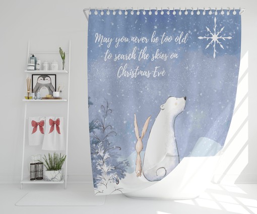 Adorable Polar Bear Penguin Christmas Shower CurtainAnimal Holiday Theme Bathroom Decor - Image 2
