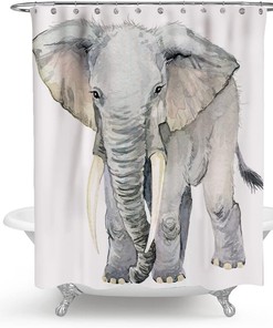 Art Elephant Watercolor Elephant Gray Shower Curtain for Bathroom Decor