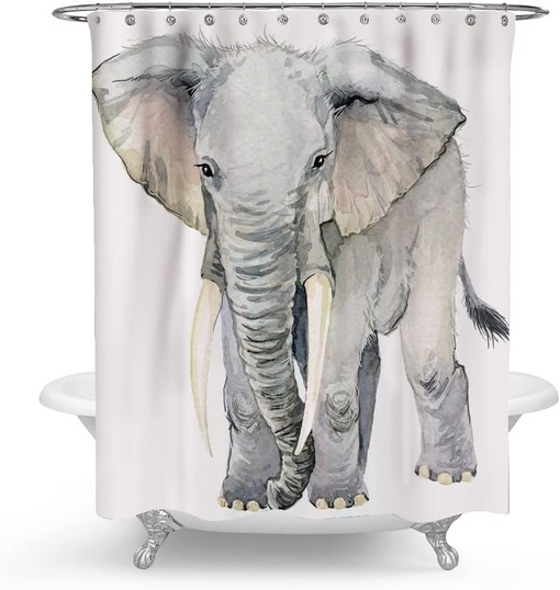 Art Elephant Watercolor Elephant Gray Shower Curtain for Bathroom Decor