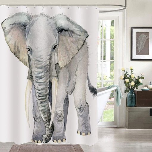 Art Elephant Watercolor Elephant Gray Shower Curtain for Bathroom Decor - Image 3