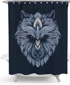 Artistic Black and Gray Wolf Fabric Shower Curtain for Bathroom