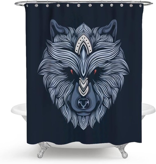 Artistic Black and Gray Wolf Fabric Shower Curtain for Bathroom